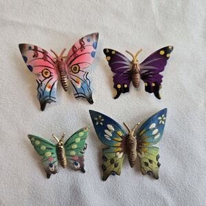 Vintage Hand Painted Butterfly Brooch Lot 4 Made in Korea Colorful Enamel Pins